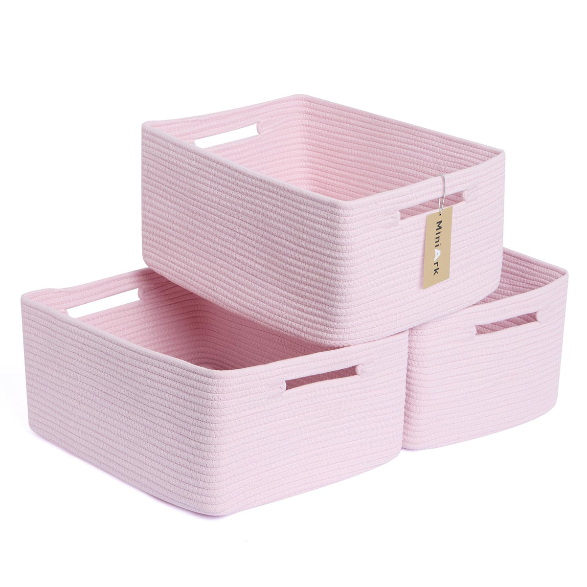 MiniArk Large Storage Baskets for Organizing, 17 x 13 x 7.5” Closet Shelf Baskets for Clothes Blanket Towels, Baby Nursery, Toy Bins Box, Woven Rope Baskets, 4 Packs Mixed Brown