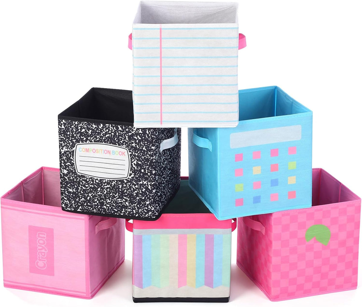 Kathfly 6 Pcs 11" Fabric Classroom Storage Bins Cubby Baskets, Pastel