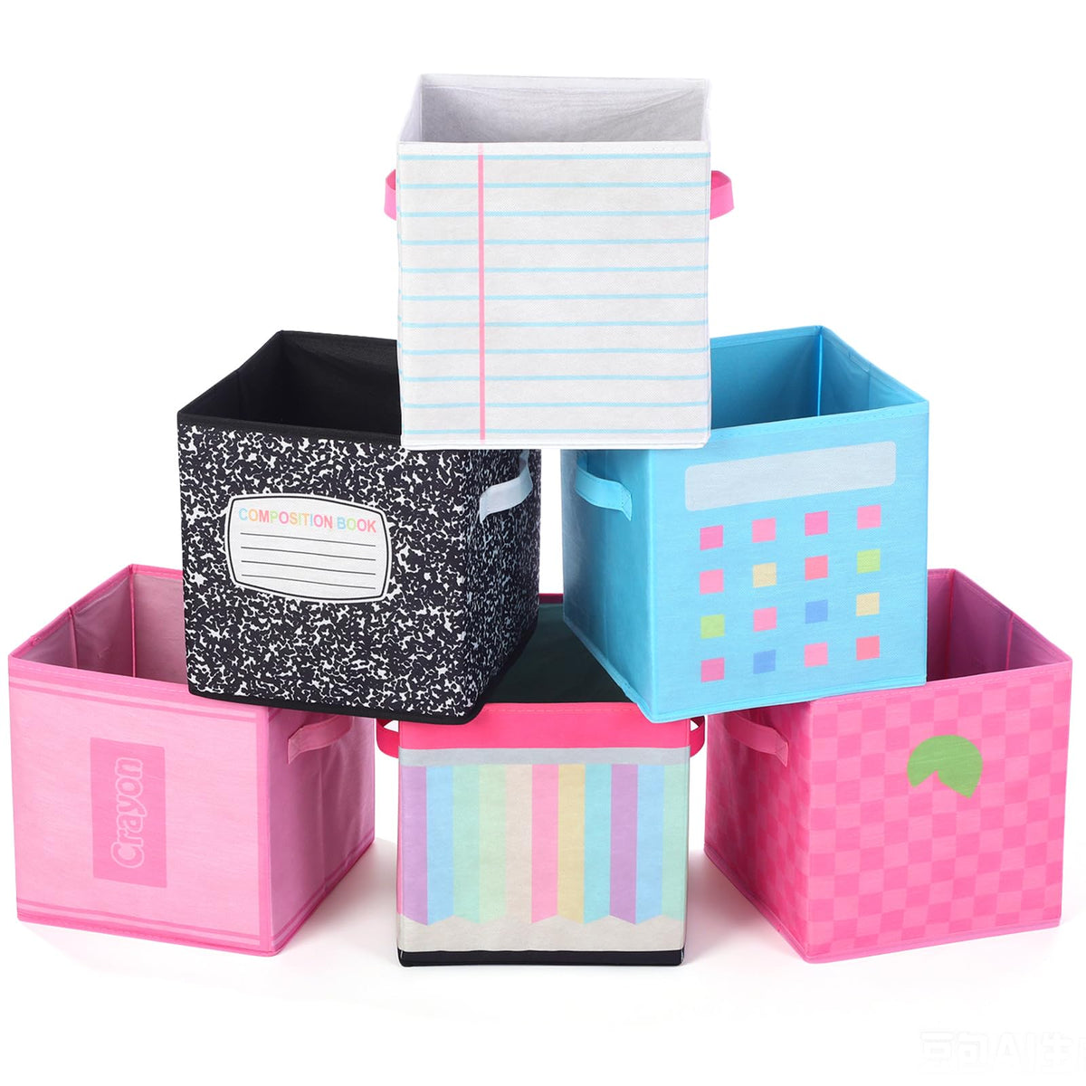 Kathfly 6 Pcs 11" Fabric Classroom Storage Bins Cubby Baskets, Pastel
