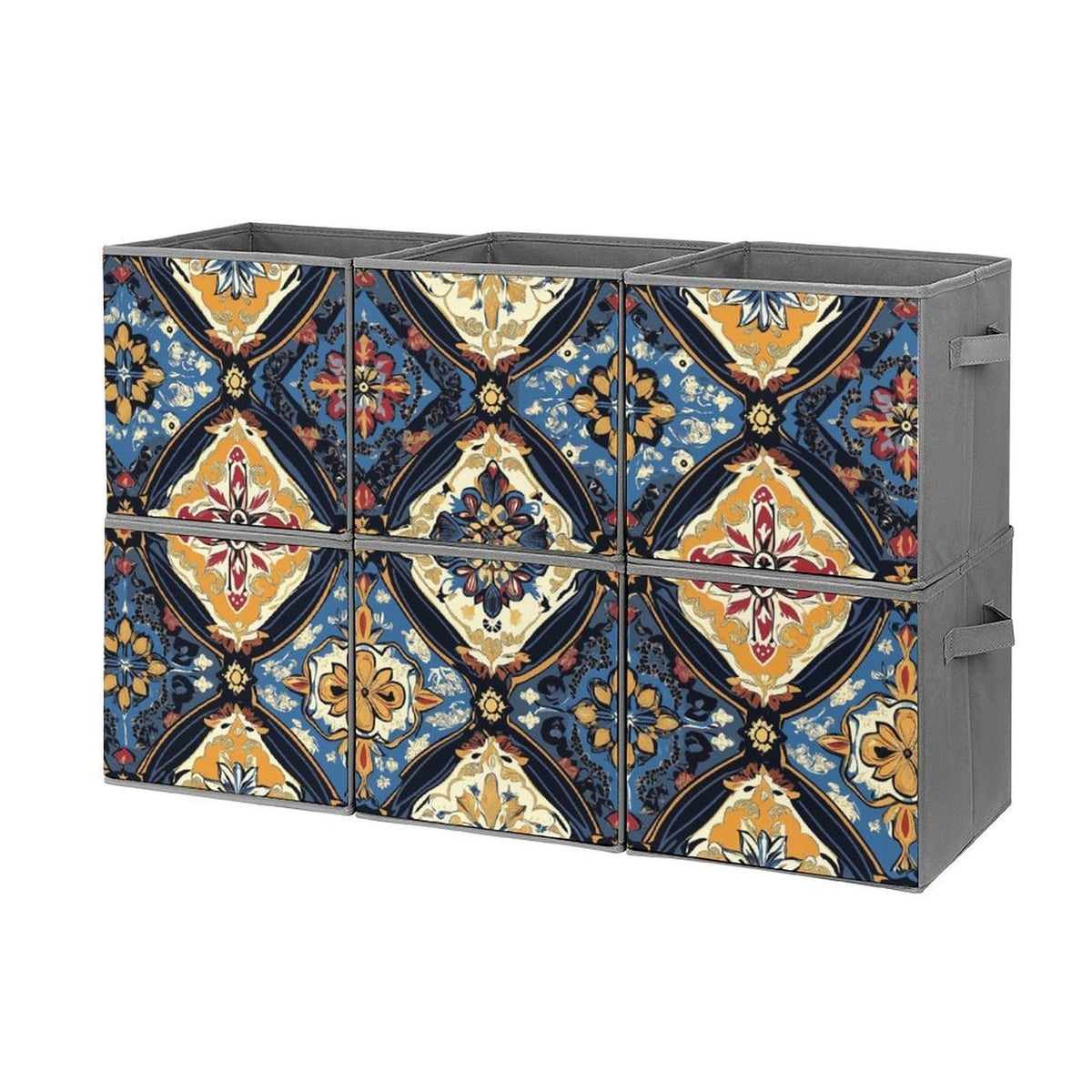 6 Printed Foldable Storage Cubes, 10.6 Inch Sturdy Collapsible Fabric Bins with Handles