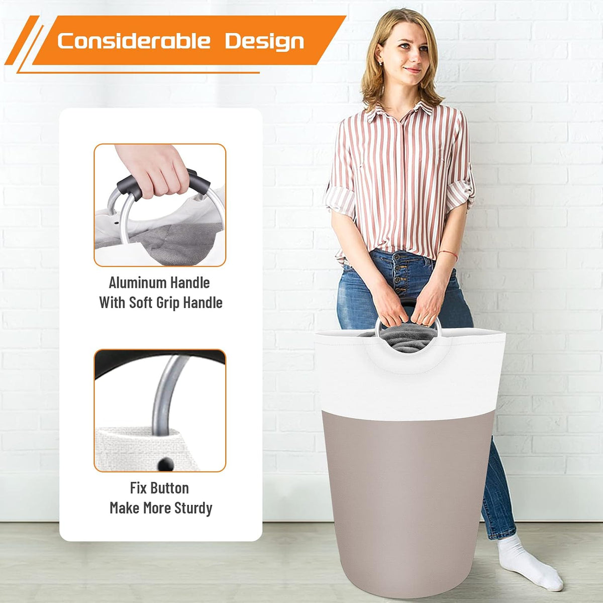 BlissTotes 75L Laundry Basket, Freestanding Collapsible Hamper, Brown