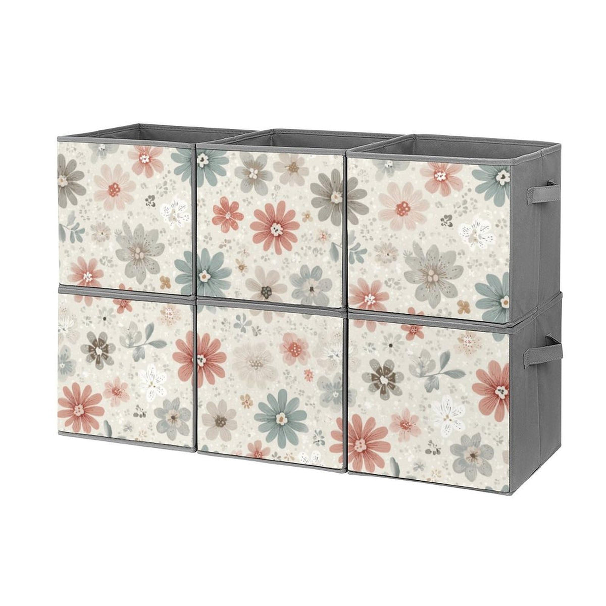 6 Printed Foldable Storage Cubes, 10.6 Inch Sturdy Collapsible Fabric Bins with Handles