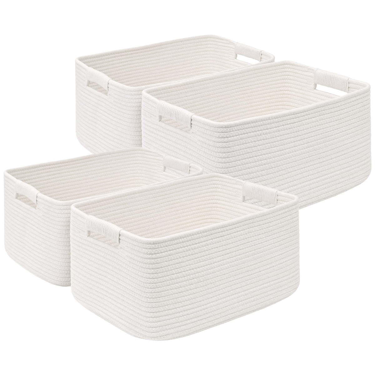 2 Pack Large Storage Basket for Organizing, 17.5"x13"x7" Woven Basket for Shelves, Closet Cube Storage Bins with Wrapped Handle, Cotton Rope Baskets for Kitchen, Clothes, Toys(Off White & Brown)