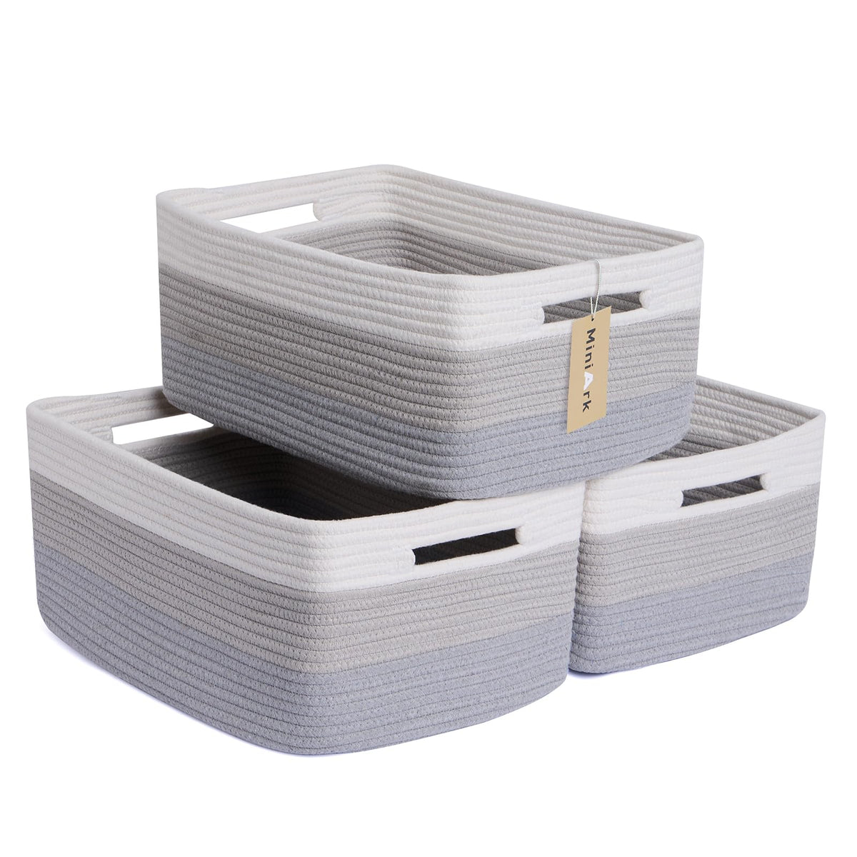 MiniArk Large Storage Baskets for Organizing, 17 x 13 x 7.5” Closet Shelf Baskets for Clothes Blanket Towels, Baby Nursery, Toy Bins Box, Woven Rope Baskets, 4 Packs Mixed Brown