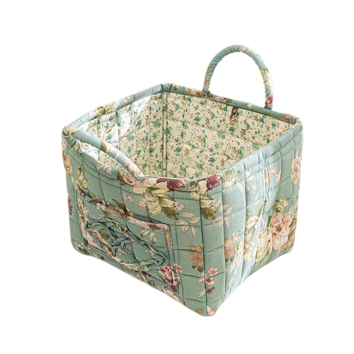 Quilted Fabric Storage Baskets with Handles, Boho Floral Gift Basket Foldable Organizer Bin for Home Decor, Picnic, Travel 12''x10''x10'' (Orange)