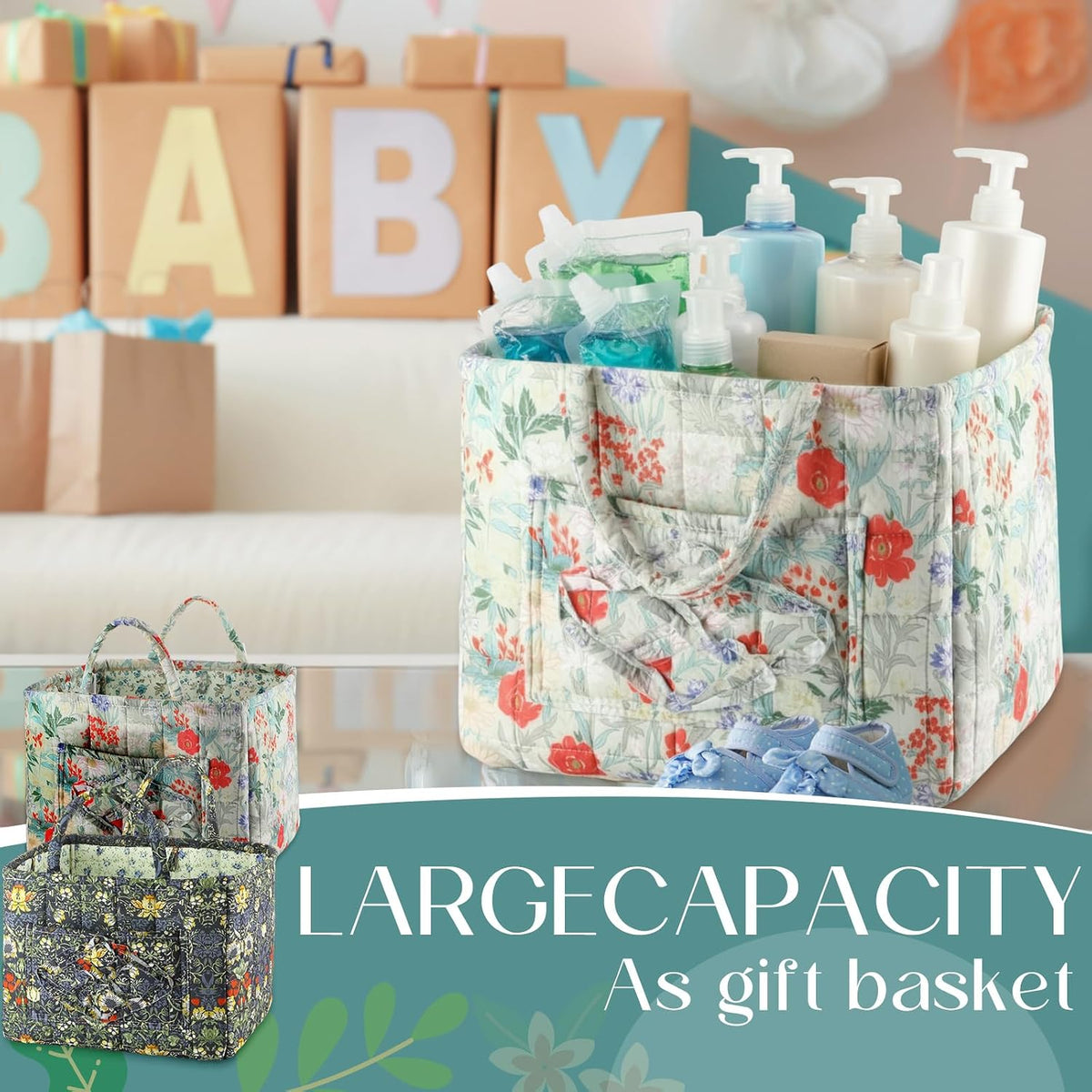 2 Pcs Boho Fabric Storage Basket, Classic Floral Set