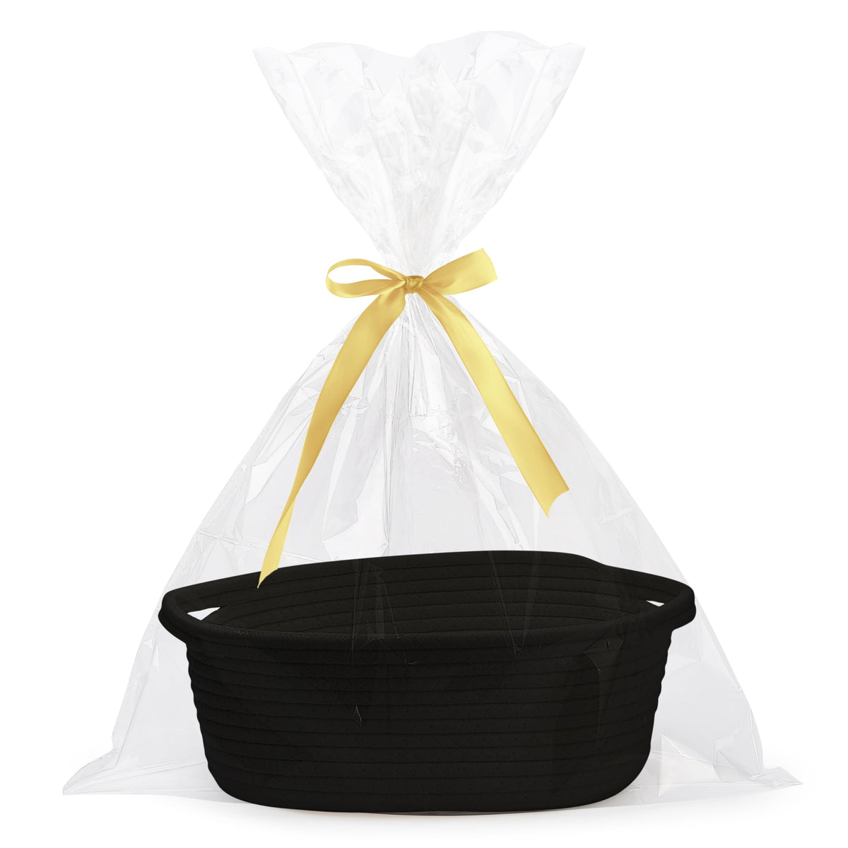 Pro Goleem Small Woven Basket with Gift Bags and Ribbons Durable Baskets for Gifts Empty Small Rope Basket for Storage 12"X 8" X 5" Baby Toy Bin with Handles, White