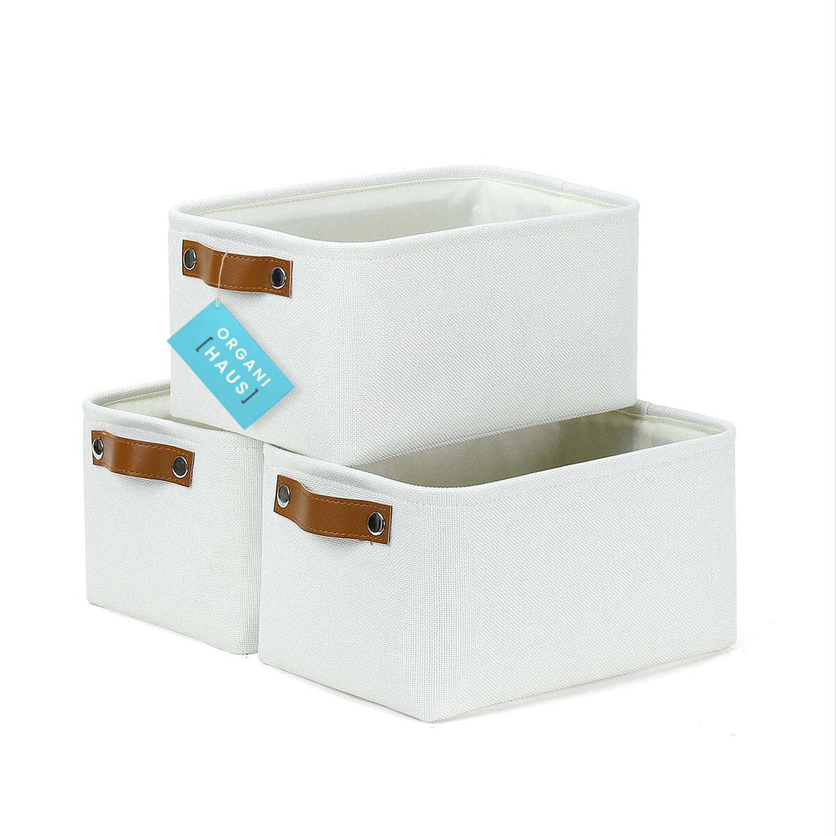 OrganiHaus 12x8in Canvas Storage Baskets, 3 Pack - Fabric Bins for Shelves