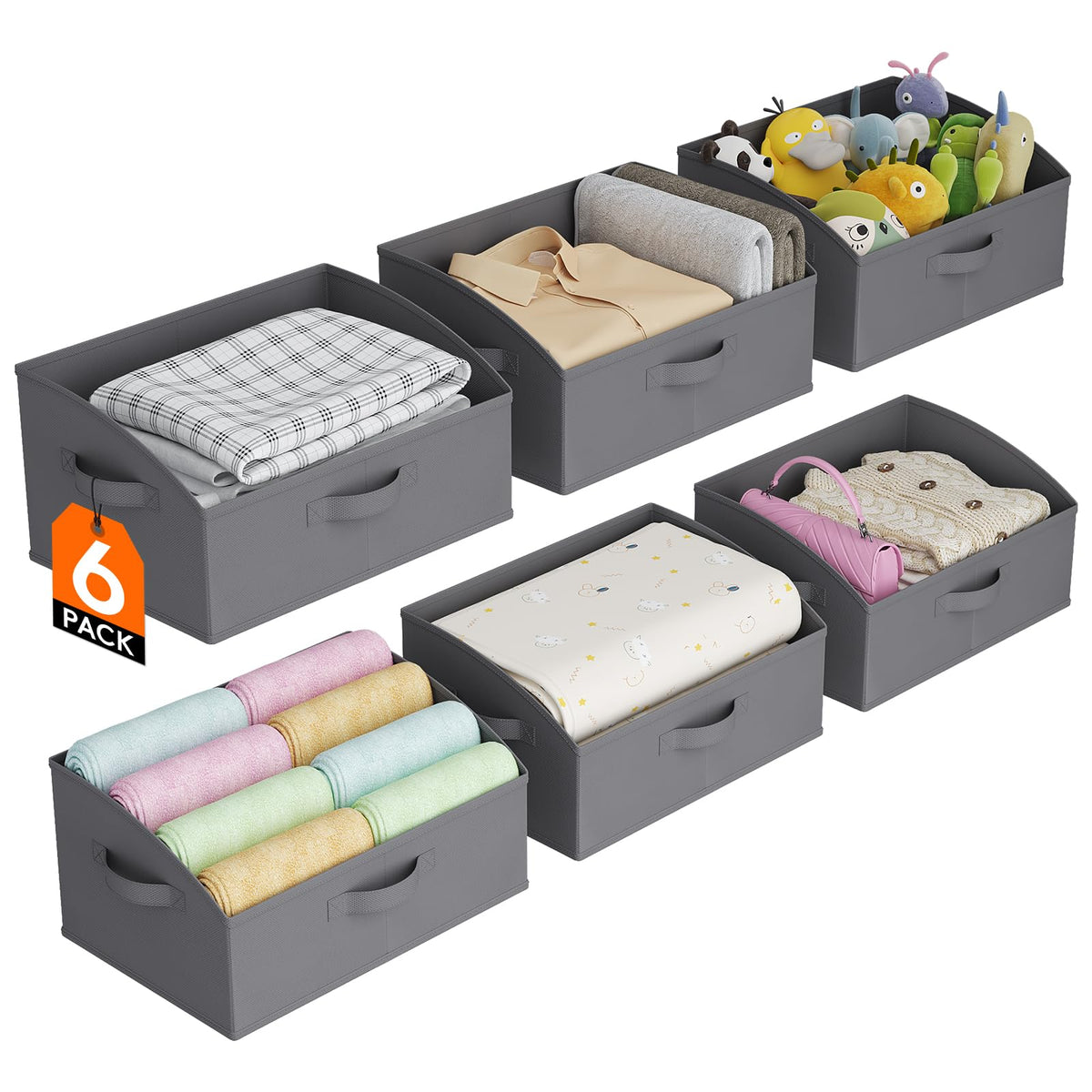 Lifewit Trapezoid Closet Storage Bin for Shelf, 6 Packs 23L, Light Gray