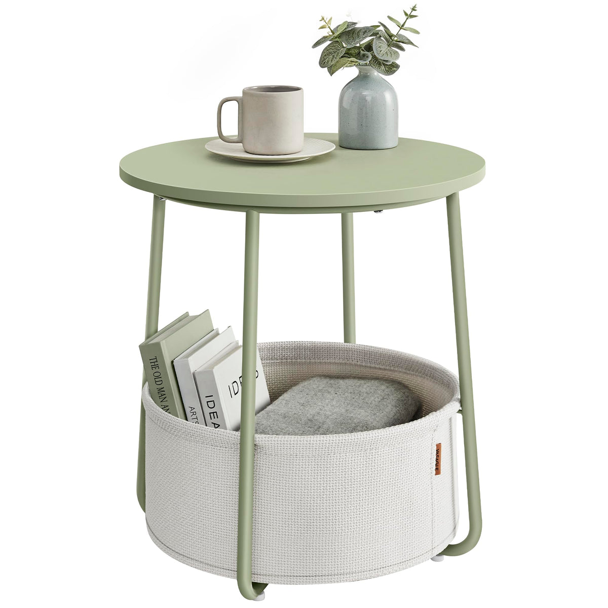 VASAGLE Small Rectangular Side End Table, Nightstand with Fabric Basket