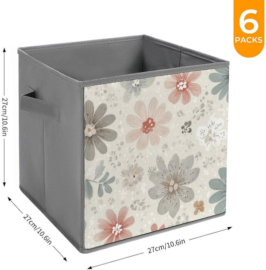 6 Printed Foldable Storage Cubes, 10.6 Inch Sturdy Collapsible Fabric Bins with Handles