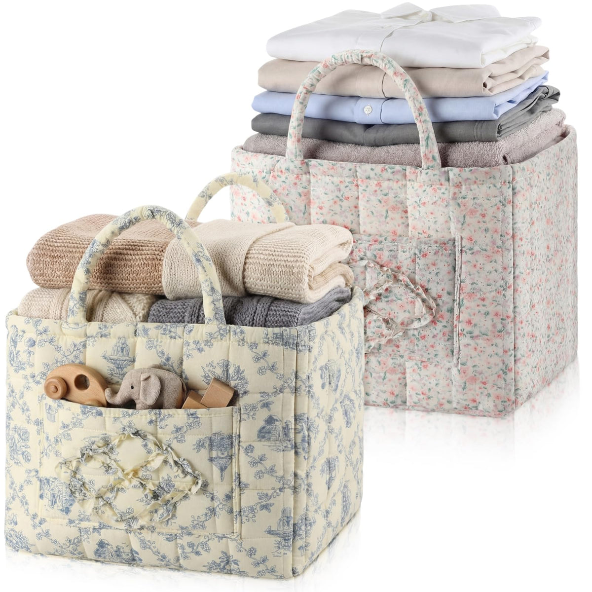 2 Pcs Boho Fabric Storage Basket, Classic Floral Set