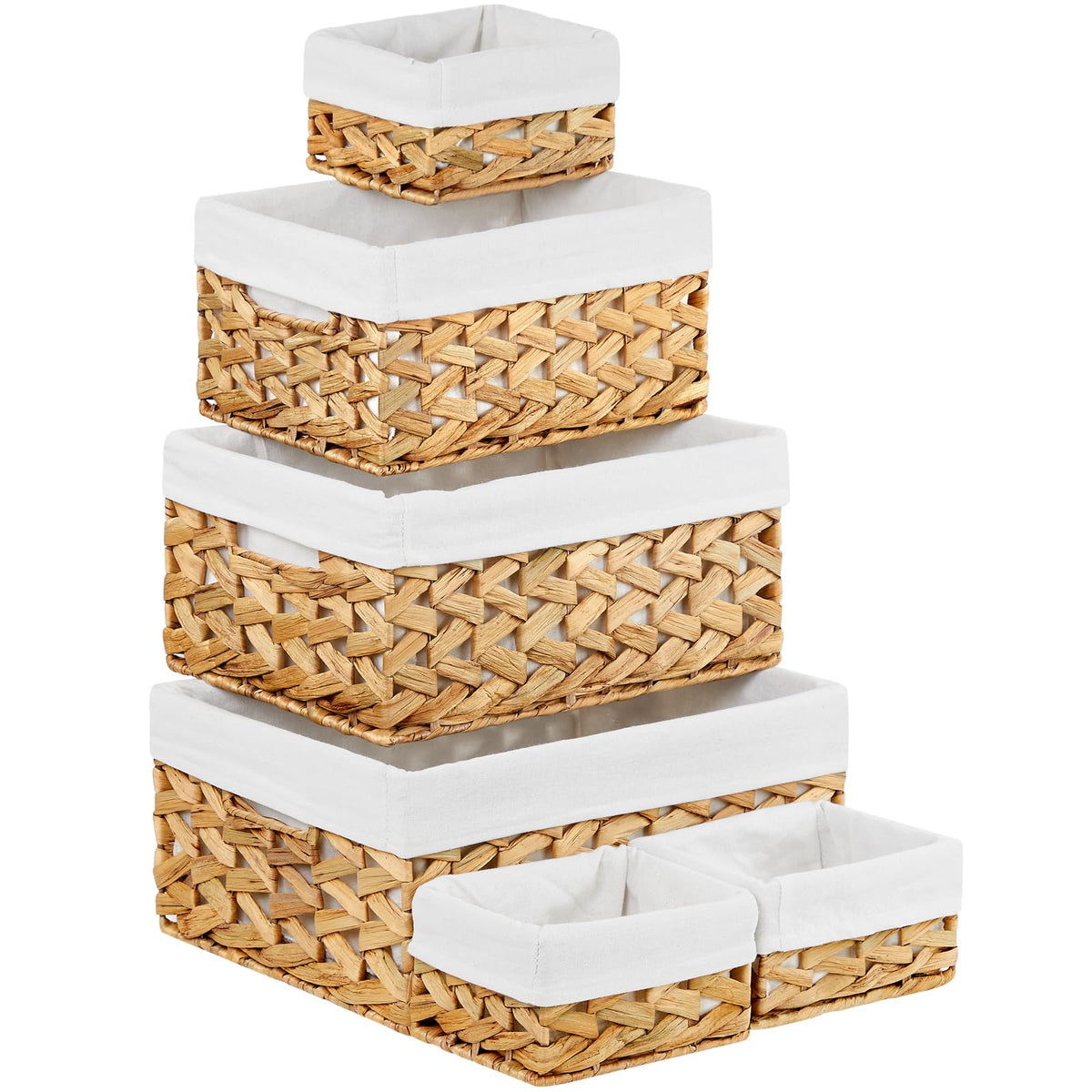 Vagusicc Wicker Storage Basket, 6 Pack Baskets for Organizing, Wicker Baskets with Handle, Rectangular Woven Basket for Storage Shelves, Cube Storage Bins for Closet/Clothes/Dresser, Natural