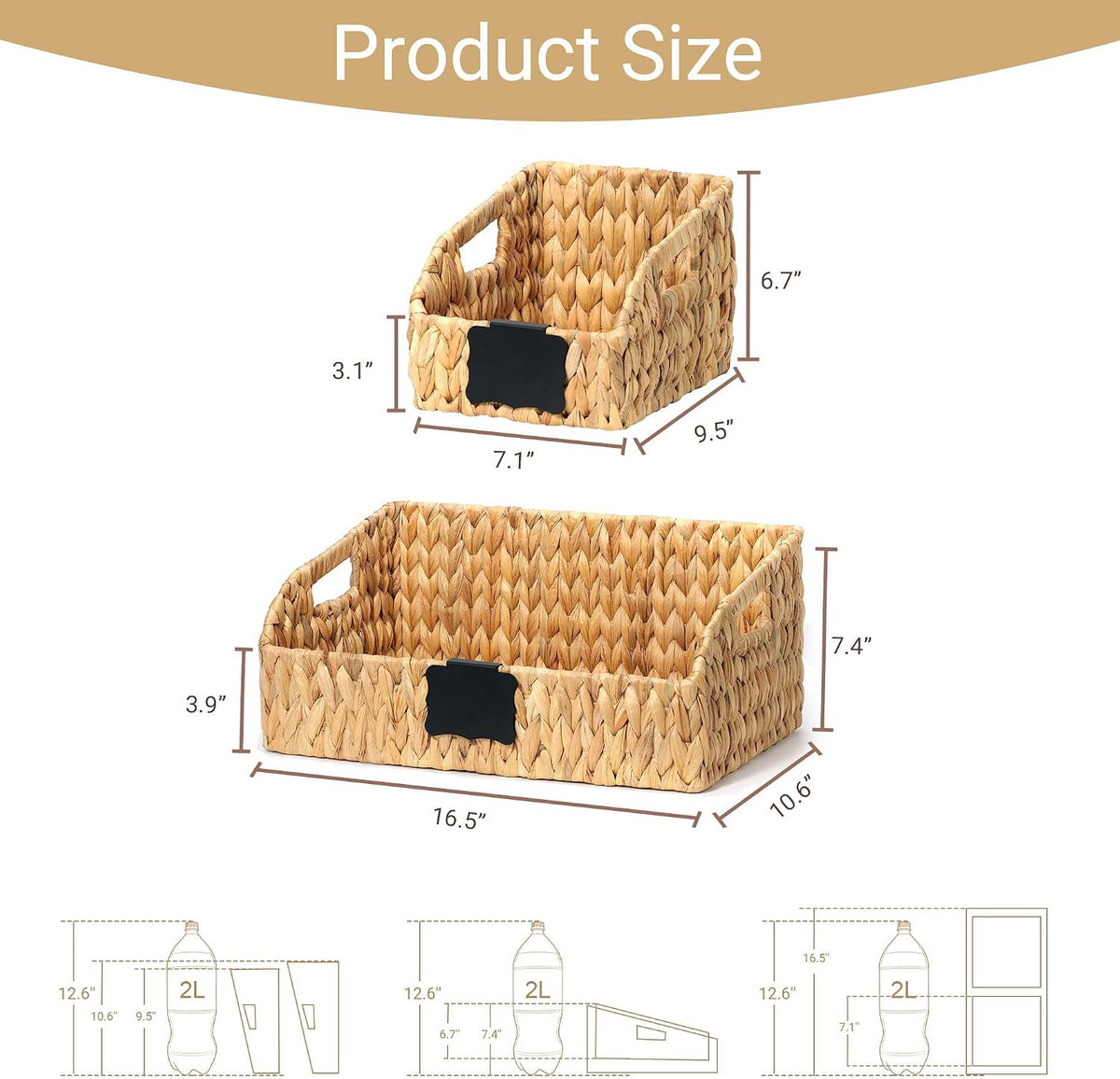 Pantry Baskets for Organizing,Wicker Storage Bins,3 Pack,Natural