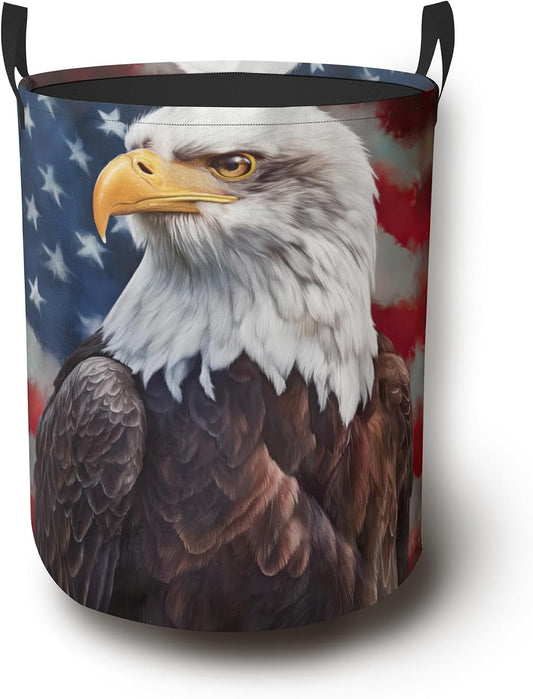 Retro Eagle Flag Laundry Basket,Foldable Oxford Cloth Laundry Hamper with Handles Waterproof Dirty Clothes Storage Basket for Bathroom Bedroom Dorm Room 16" x 20.8"