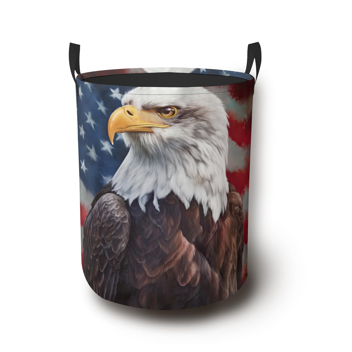 Retro Eagle Flag Laundry Basket,Foldable Oxford Cloth Laundry Hamper with Handles Waterproof Dirty Clothes Storage Basket for Bathroom Bedroom Dorm Room 16" x 20.8"