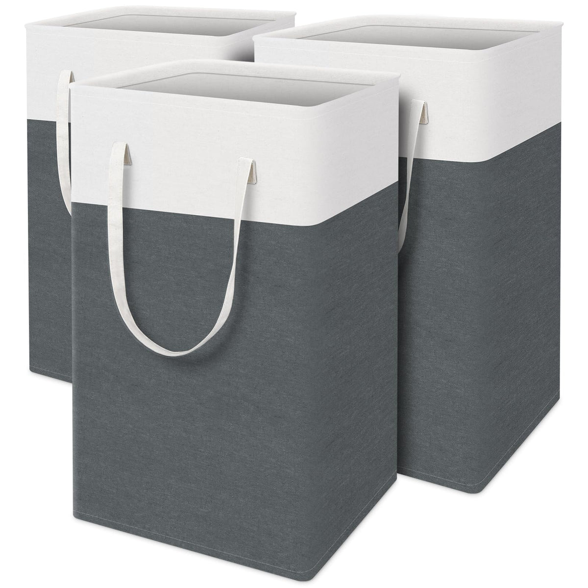 TasticTotes Laundry Basket 3-Pack, Laundry Hamper, 75L-Grey