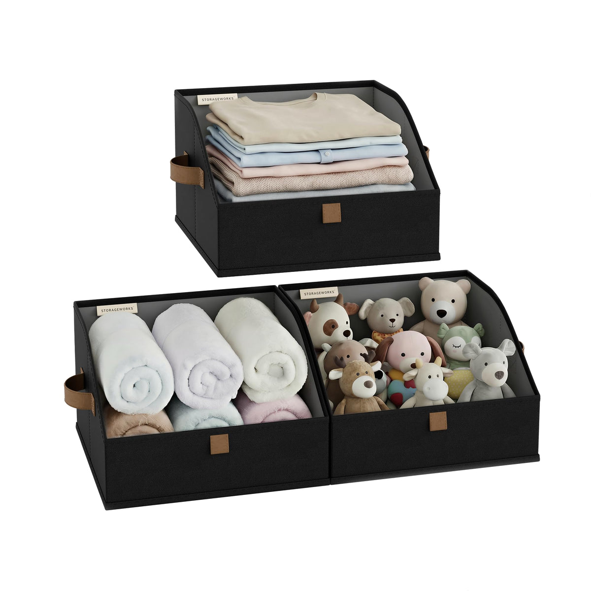 StorageWorks Closet Storage Bins Trapezoid, Gray, Large, 3-Pack