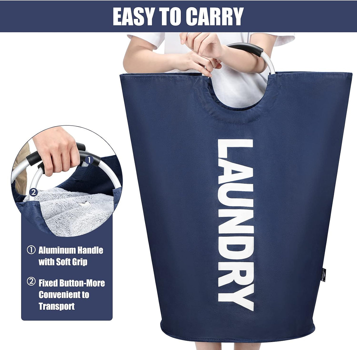 DOKEHOM 125L X-Large Laundry Basket Bag, Collapsible Tall Hamper, Dark Blue
