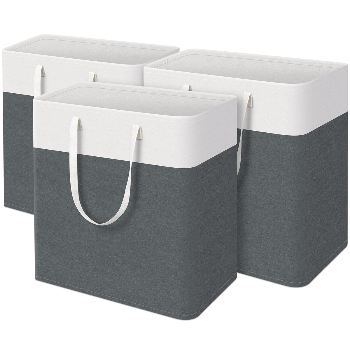 TasticTotes Laundry Basket 3-Pack, Laundry Hamper, 75L-Grey