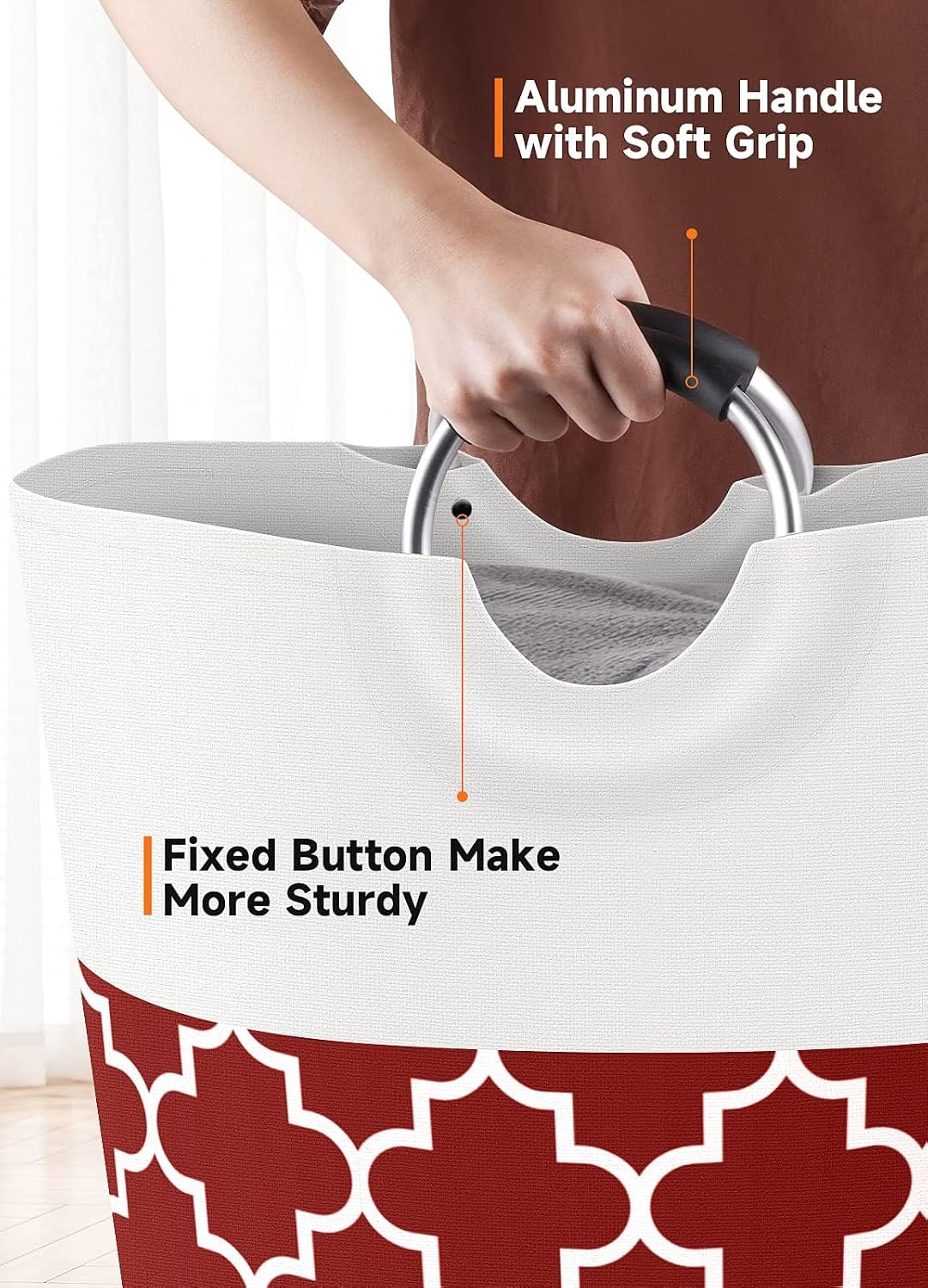 Fabspace Large Laundry Basket Laundry Hamper Bag Washing Bin Clothes Bag Collapsible Tall with Handles Waterproof Travel Bathroom College Essentials Storage for College Dorm, Family, 82L (Red)