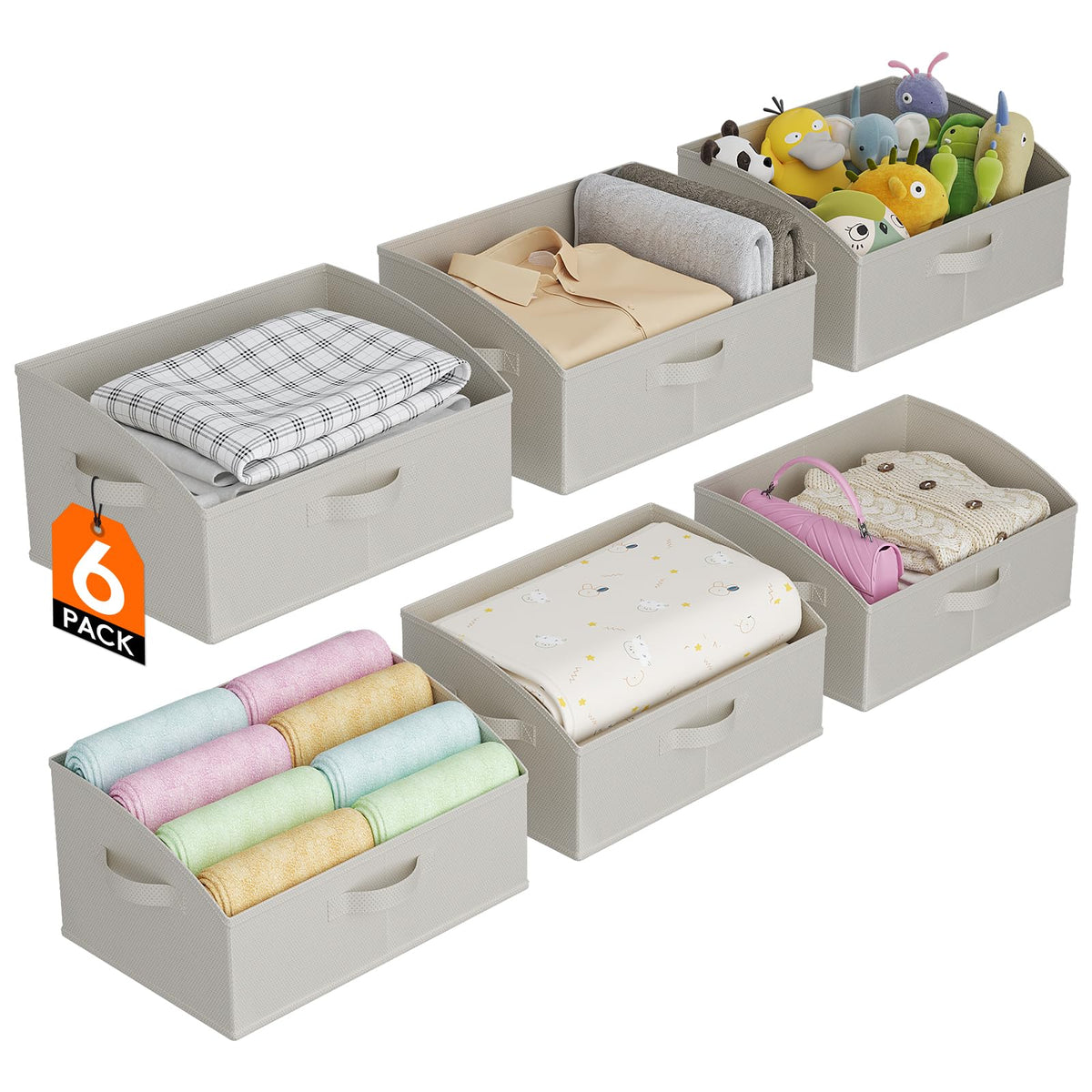 Lifewit Trapezoid Closet Storage Bin for Shelf, 6 Packs 23L, Light Gray