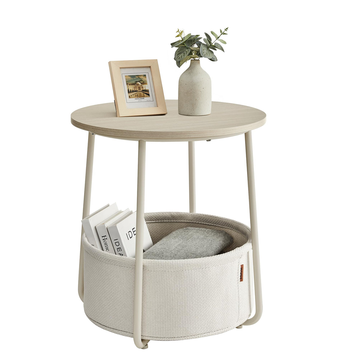 VASAGLE Small Rectangular Side End Table, Nightstand with Fabric Basket