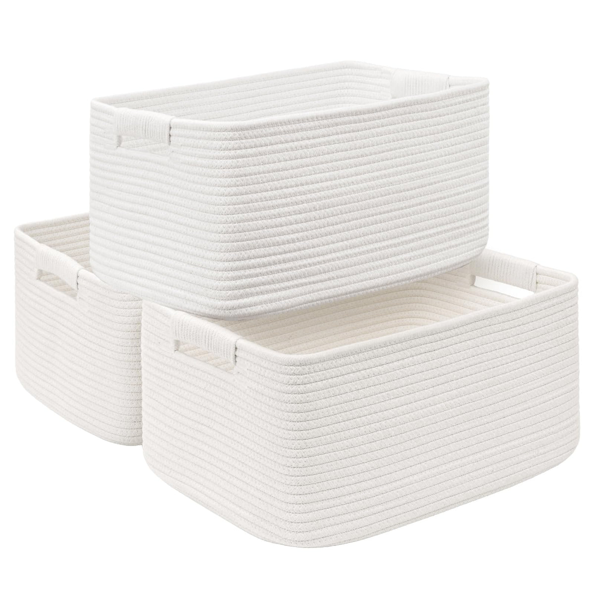 2 Pack Large Storage Basket for Organizing, 17.5"x13"x7" Woven Basket for Shelves, Closet Cube Storage Bins with Wrapped Handle, Cotton Rope Baskets for Kitchen, Clothes, Toys(Off White & Brown)