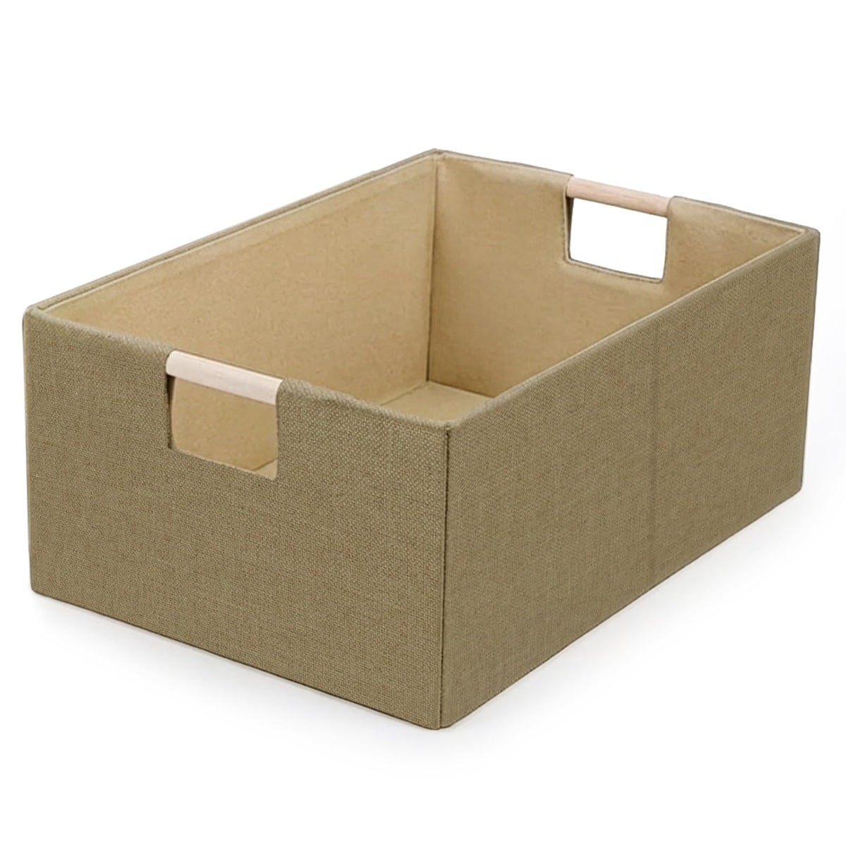 Foldable Fabric Storage Cubes, 2 Packs Cloth Storage Baskets with Wooden Handles, Collapsible Shelf Closet Organizer Bins, Rectangular Storage Boxes for Decor (Beige 2 Pack)