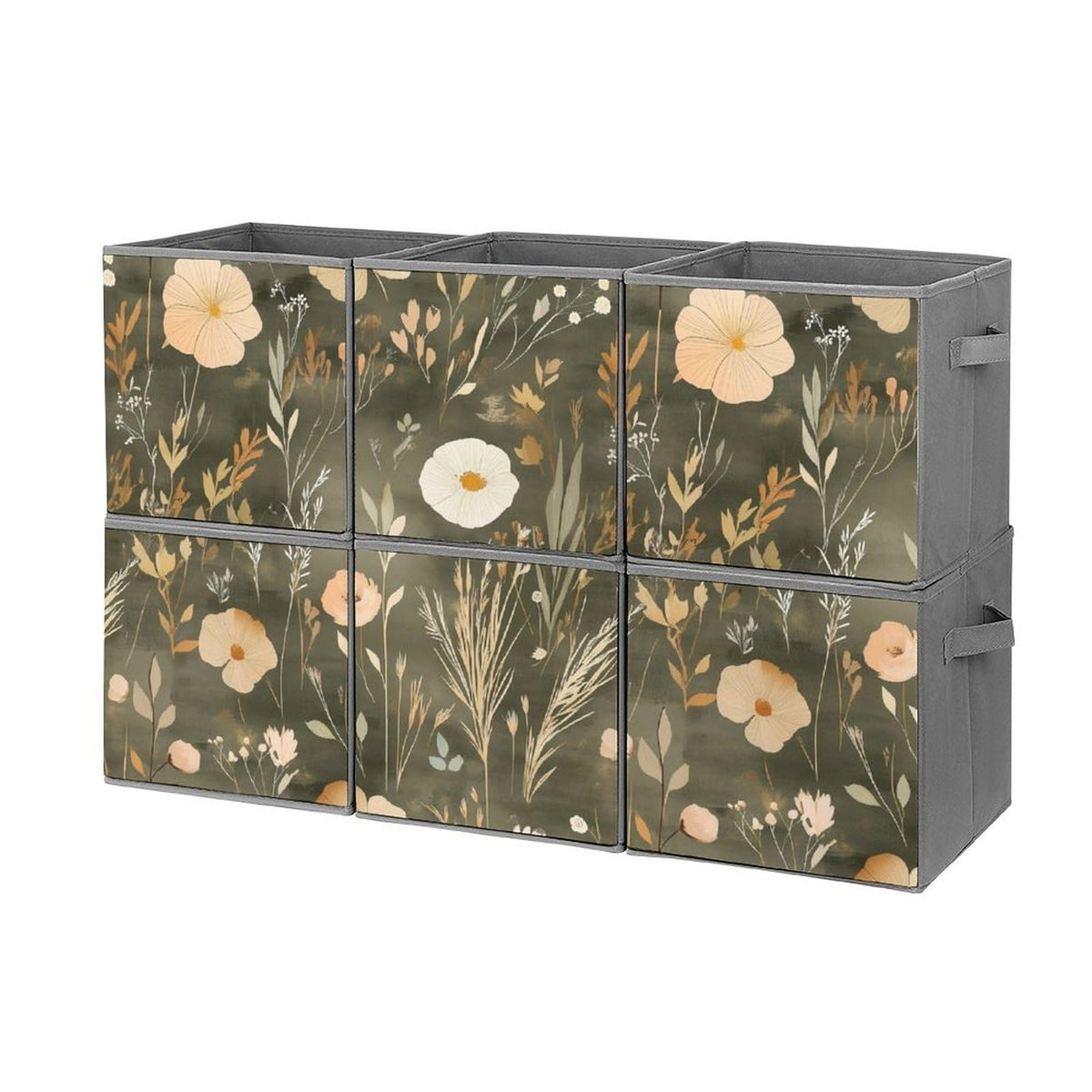 6 Printed Foldable Storage Cubes, 10.6 Inch Sturdy Collapsible Fabric Bins with Handles