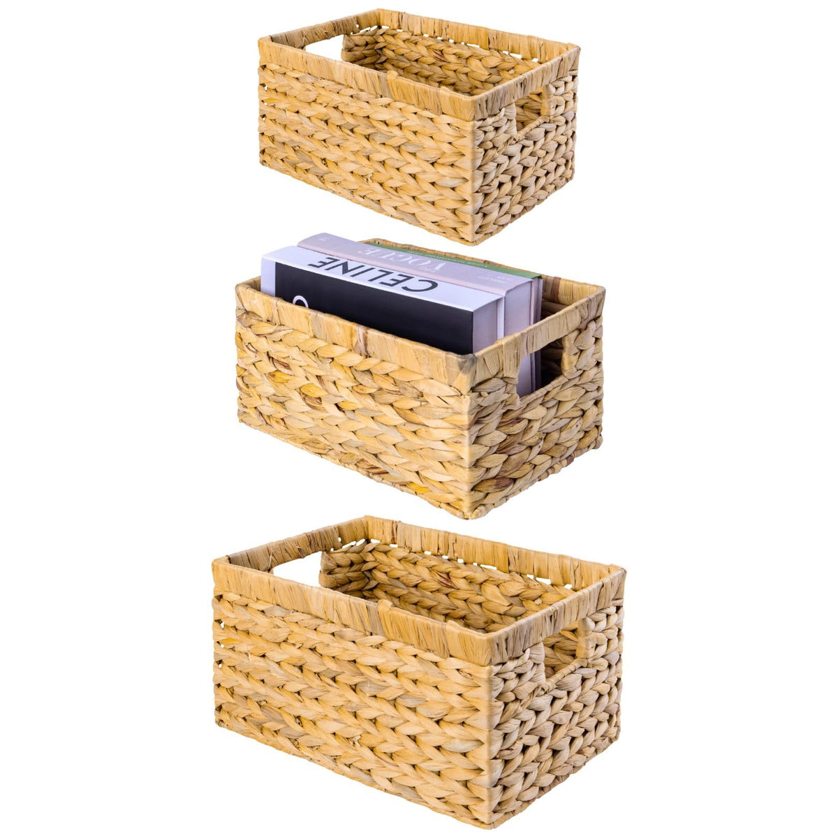 M4DECOR Set of 6 Rectangular Wicker Storage Baskets for Shelves