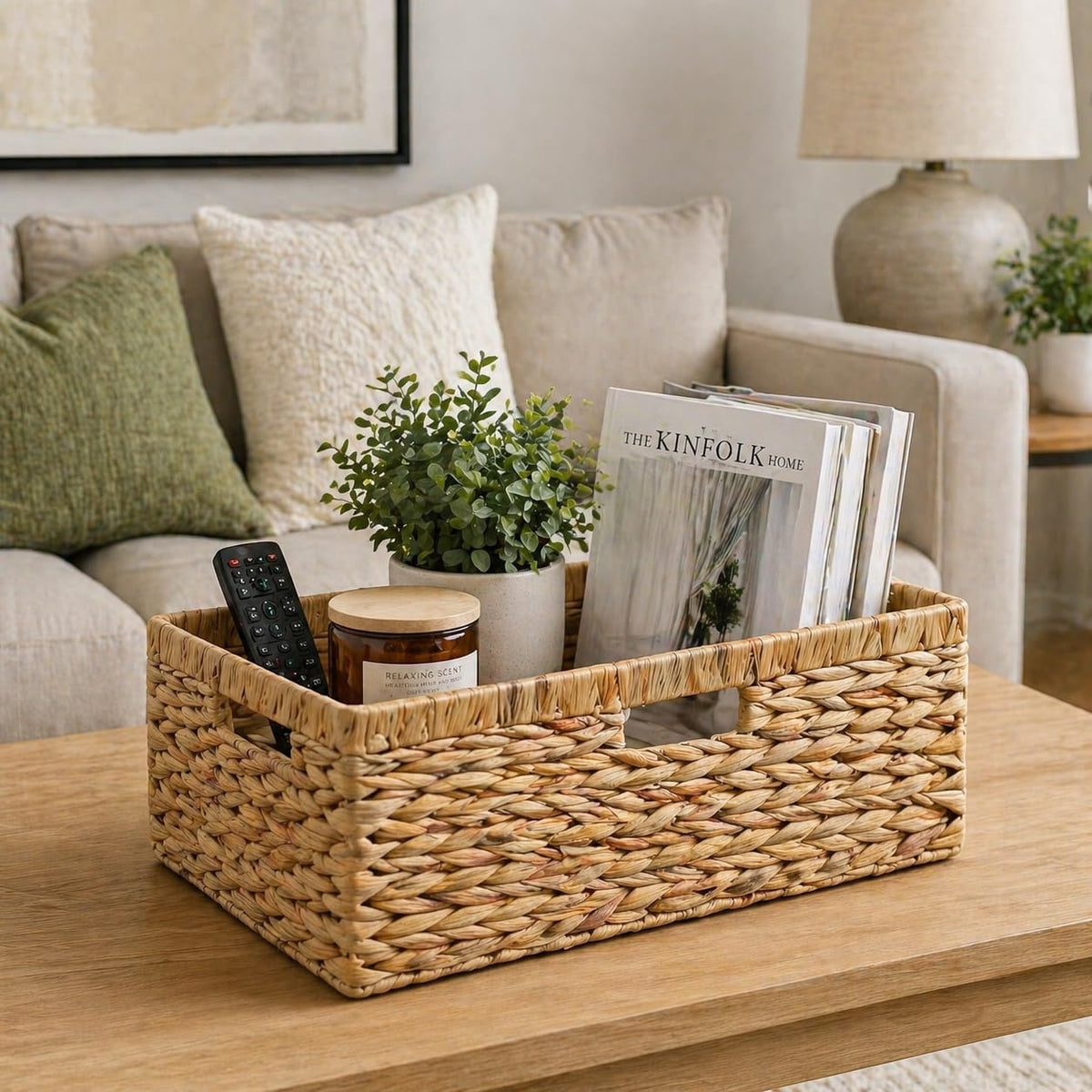 Jumbo Wicker Basket, Rectangular Wicker Basket for Storage, 16.5 x 13 x 7.5