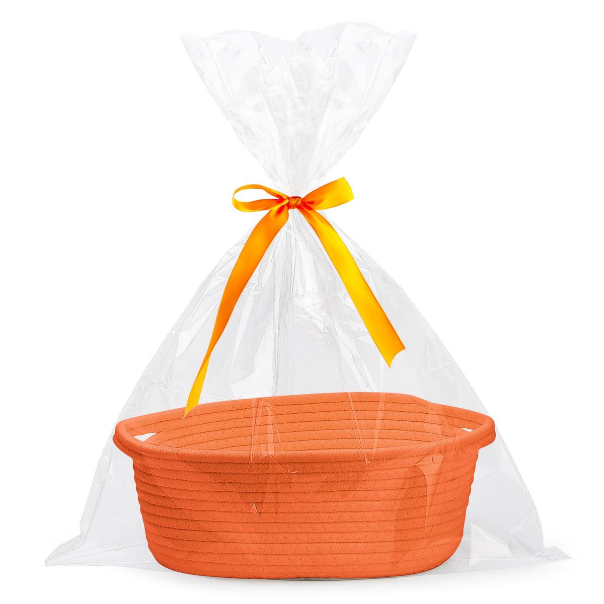 Pro Goleem Small Woven Basket with Gift Bags and Ribbons Durable Baskets for Gifts Empty Small Rope Basket for Storage 12"X 8" X 5" Baby Toy Bin with Handles, White