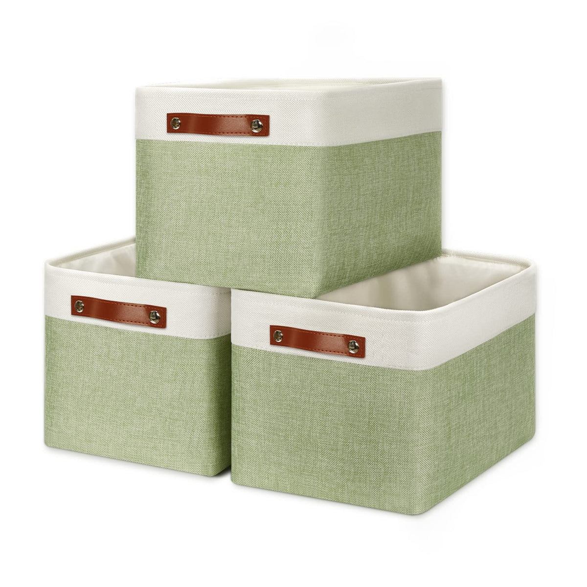 DULLEMELO Small Storage Bins, Storage Baskets for Organizing, Collapsible Rectangular Fabric Baskets for Shelves, Closets, Nursery, Home, Office, Empty Gift Baskets (6-Pack, White&Khaki)