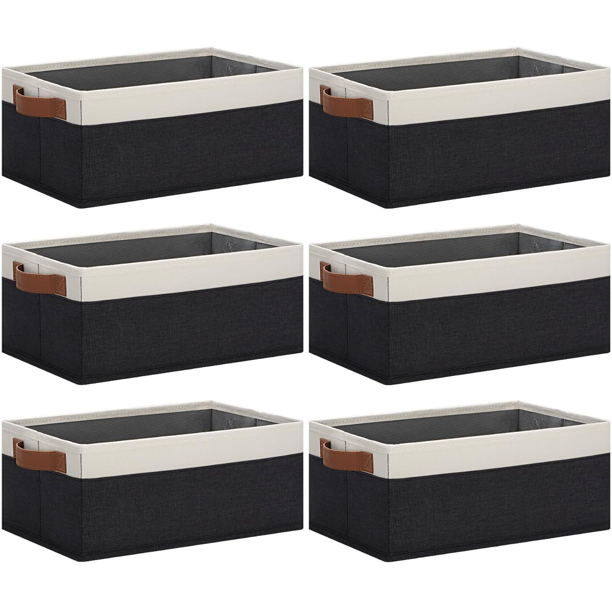 GhvyenntteS Small Fabric Storage Bins with Handles 6 Pack, 11.8" x 7.87" x 5.11" Storage Baskets for Shelves, Baskets for Organizing Clothes Underwear Socks Hats DVDs (Grey/White)