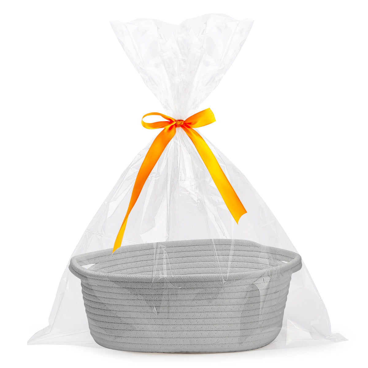 Pro Goleem Small Woven Basket with Gift Bags and Ribbons Durable Baskets for Gifts Empty Small Rope Basket for Storage 12"X 8" X 5" Baby Toy Bin with Handles, White