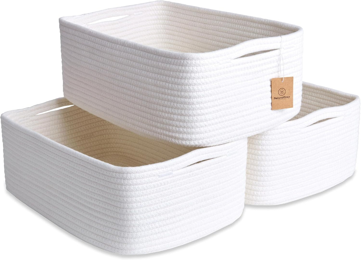 Woven Rope Baskets for Organizing, 3 Pack, 15.5 x 11 x 5.5" Storage Bins