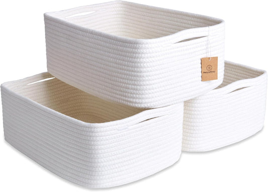 Woven Rope Baskets for Organizing, 3 Pack, 15.5 x 11 x 5.5" Storage Bins