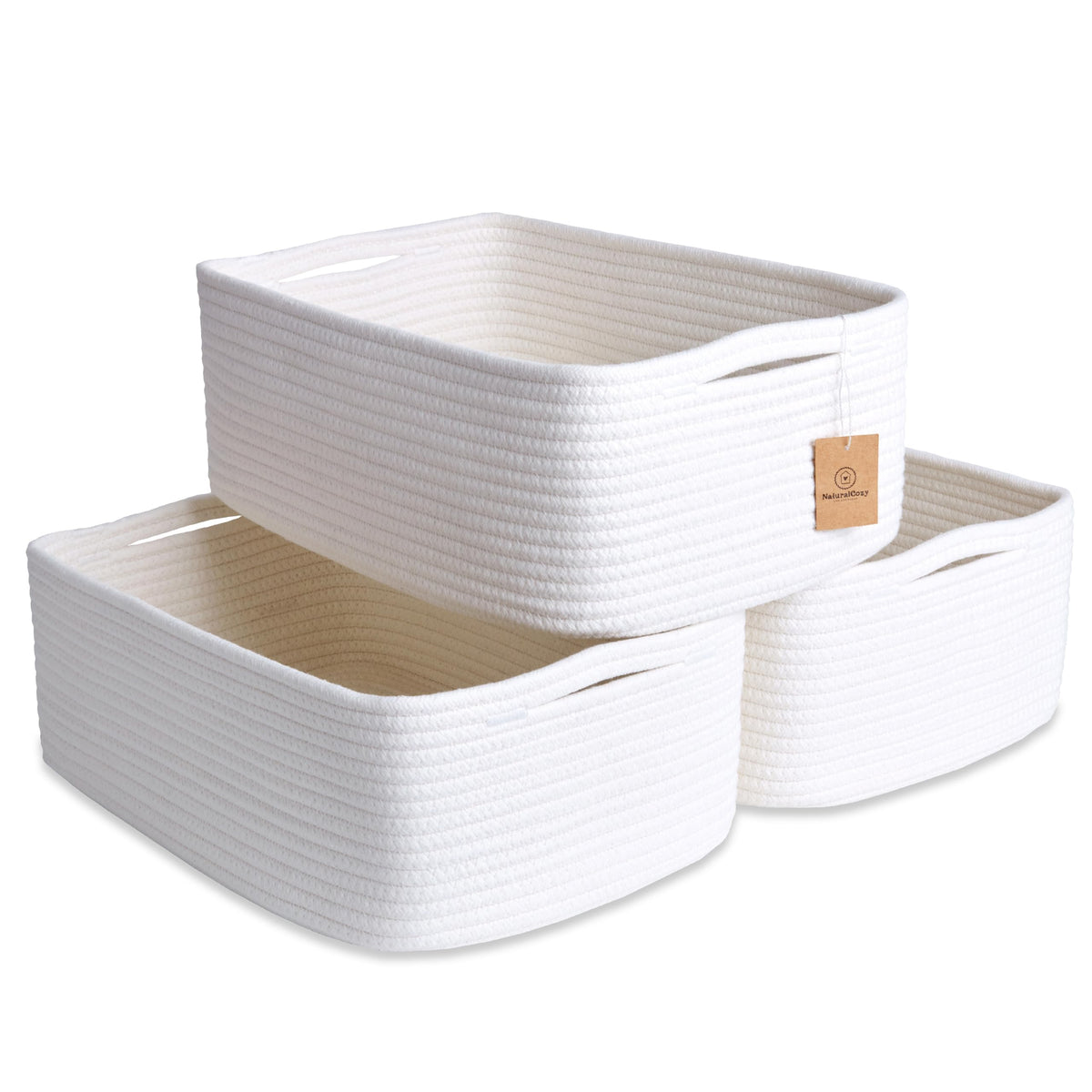 Woven Rope Baskets for Organizing, 3 Pack, 15.5 x 11 x 5.5" Storage Bins