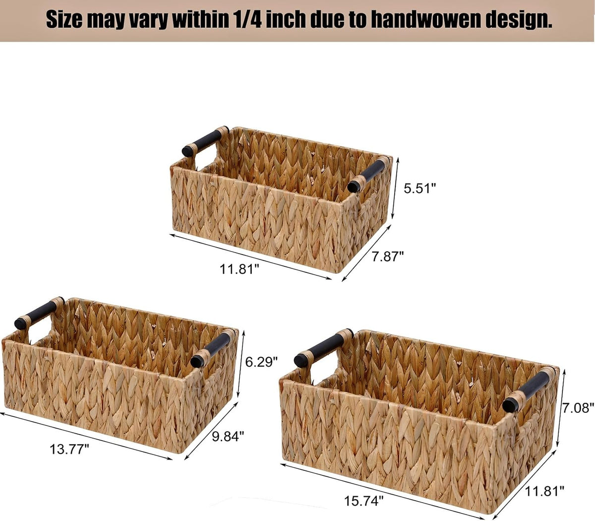 Water Hyacinth Storage Baskets Set of 3 Handwoven Storage Bins for Nursery