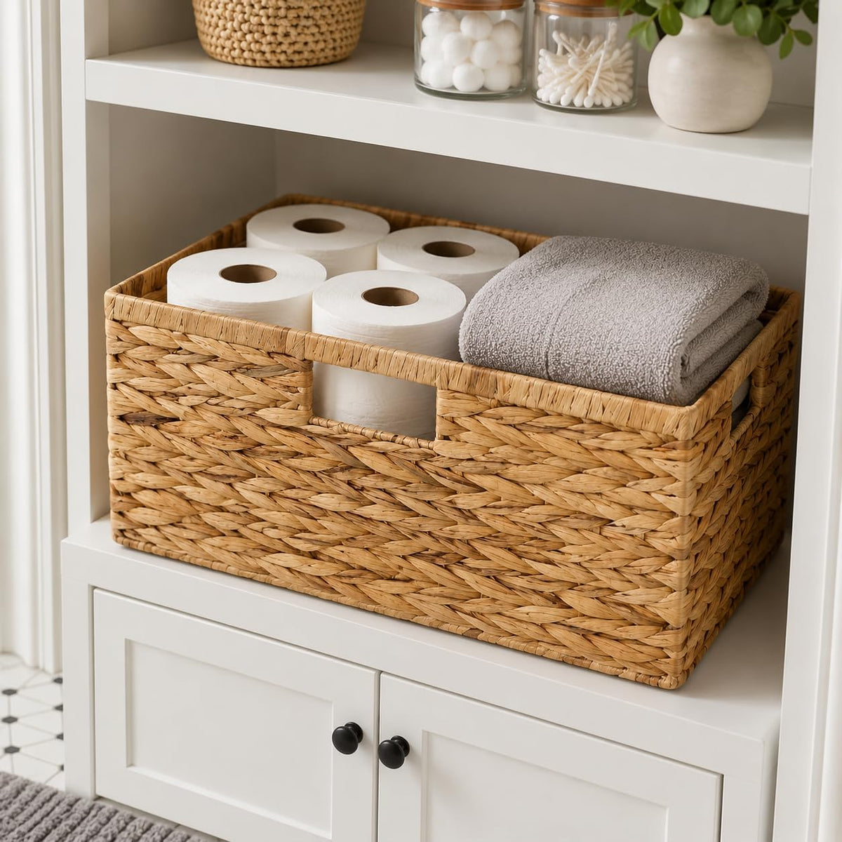 Extra Large Wicker Storage Baskets for Shelves, Water Hyacinth Handwoven