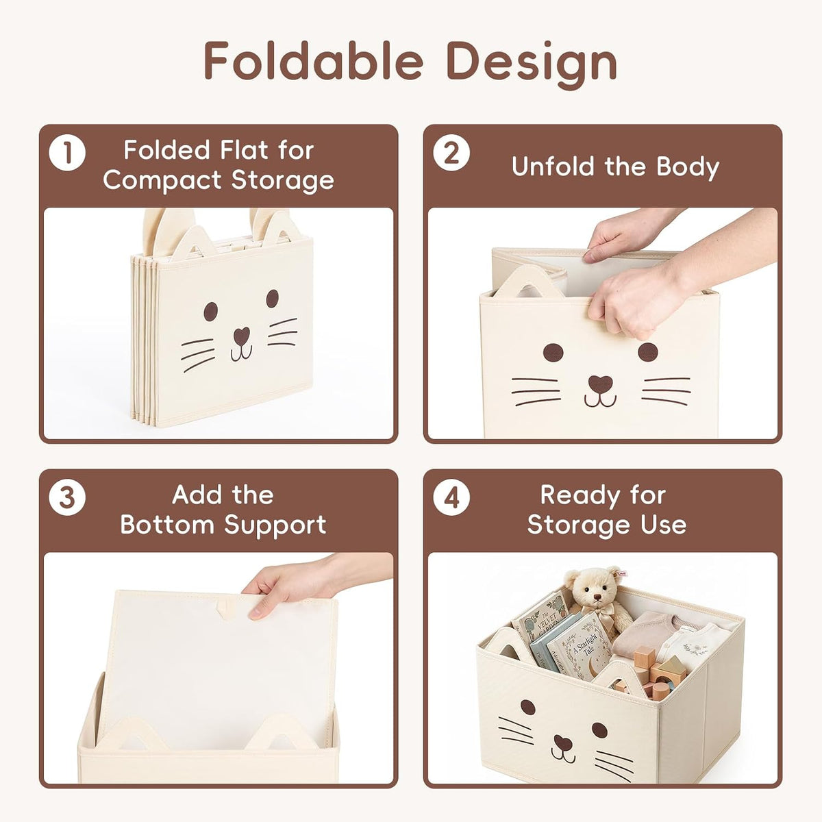 OOOK Fabric Cube Storage Bins [3-Pack], Foldable Kids Baskets for Shelves