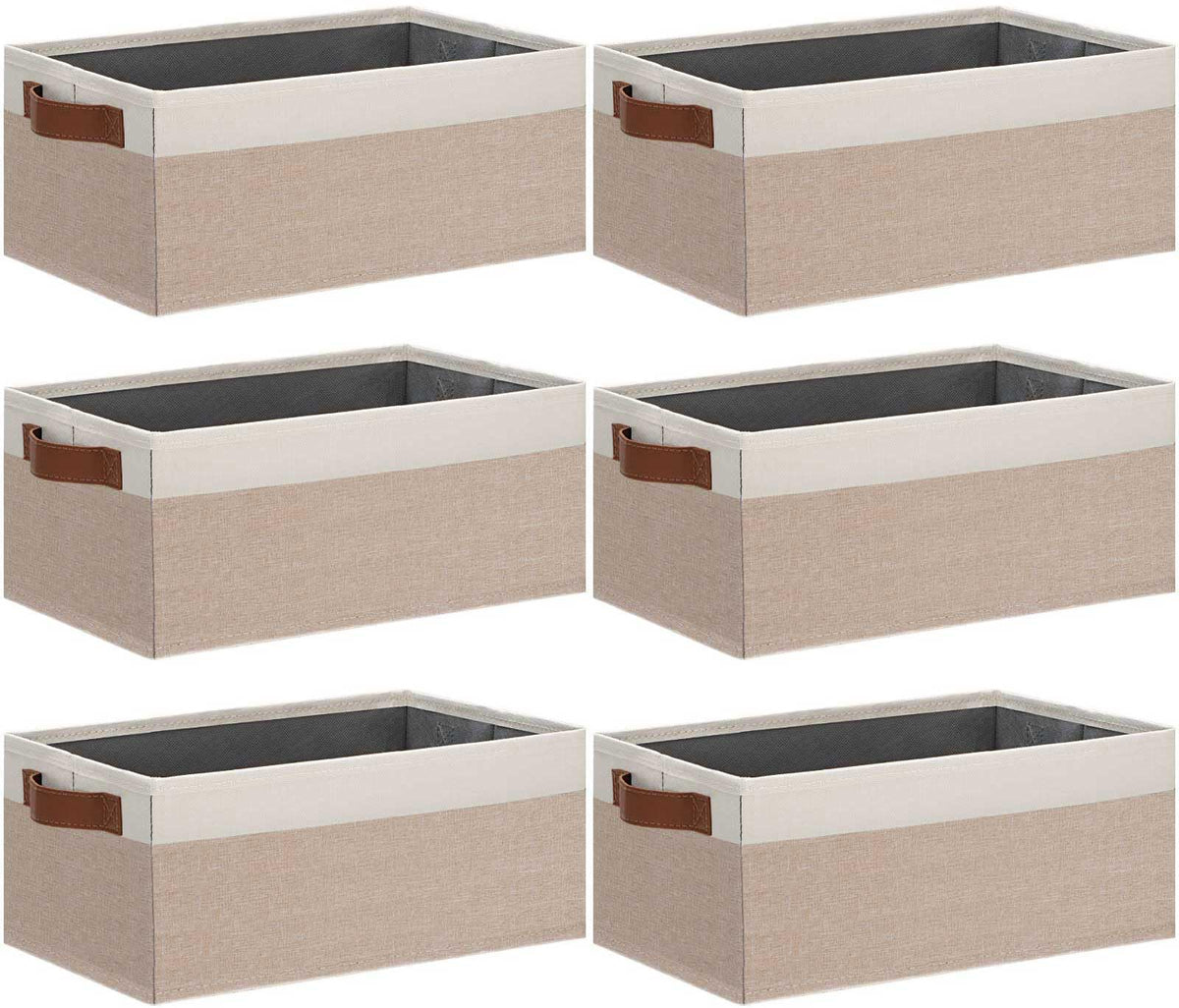 GhvyenntteS Small Fabric Storage Bins with Handles 6 Pack, 11.8" x 7.87" x 5.11" Storage Baskets for Shelves, Baskets for Organizing Clothes Underwear Socks Hats DVDs (Grey/White)