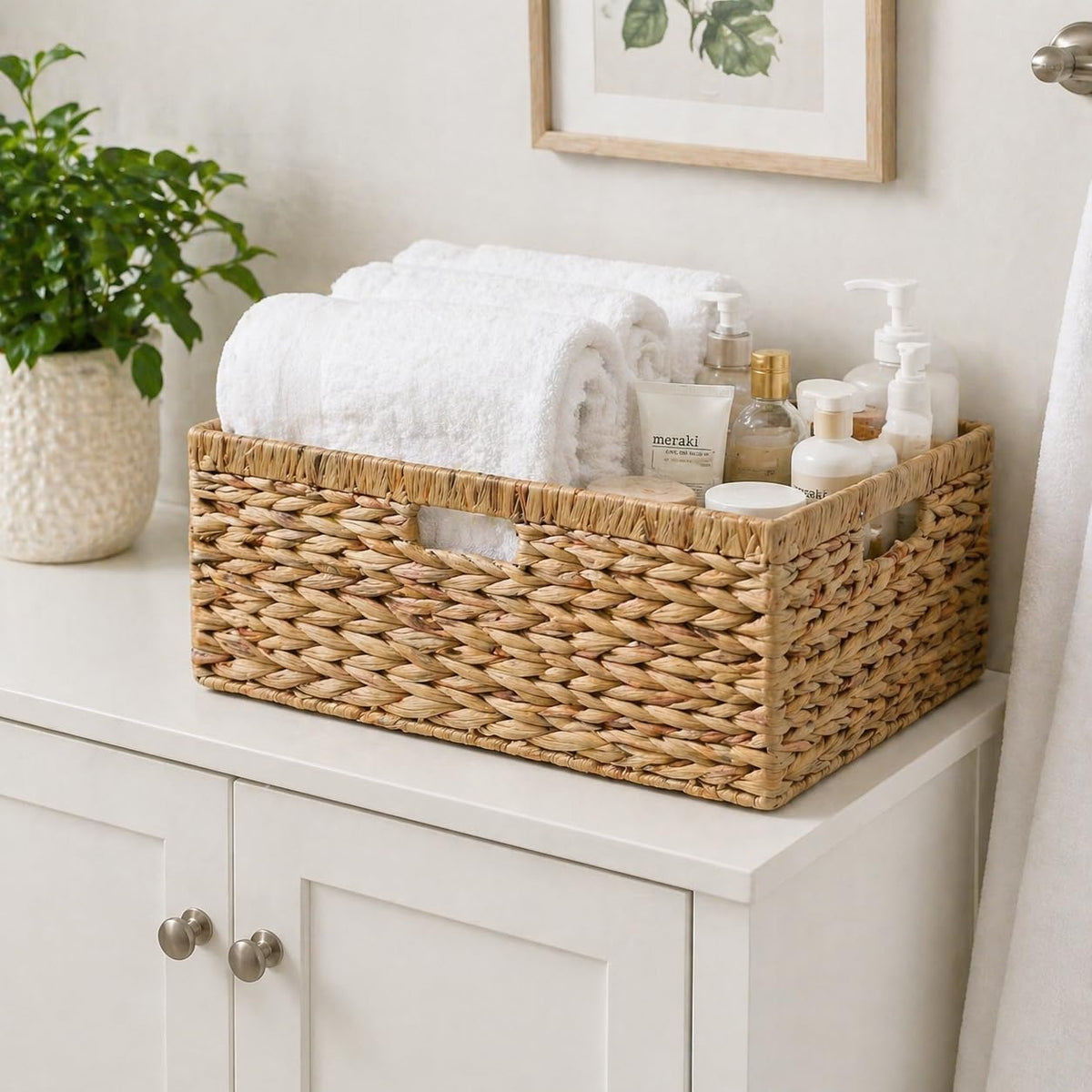 Jumbo Wicker Basket, Rectangular Wicker Basket for Storage, 16.5 x 13 x 7.5