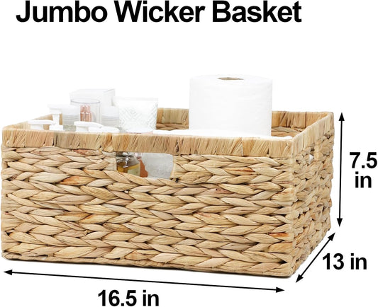 Jumbo Wicker Basket, Rectangular Wicker Basket for Storage, 16.5 x 13 x 7.5
