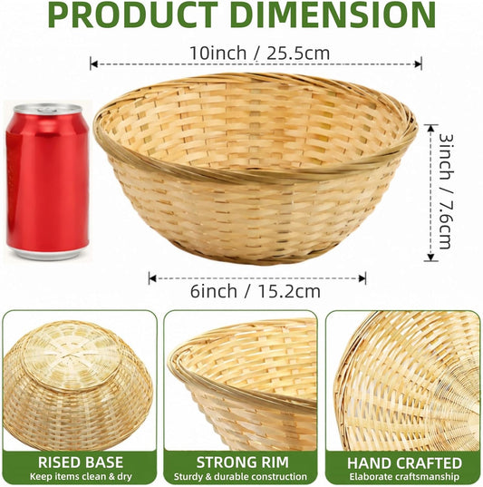 ZAVOOS 6 Pack 10 Inch Bamboo Bread Basket, Small Round Gift Baskets
