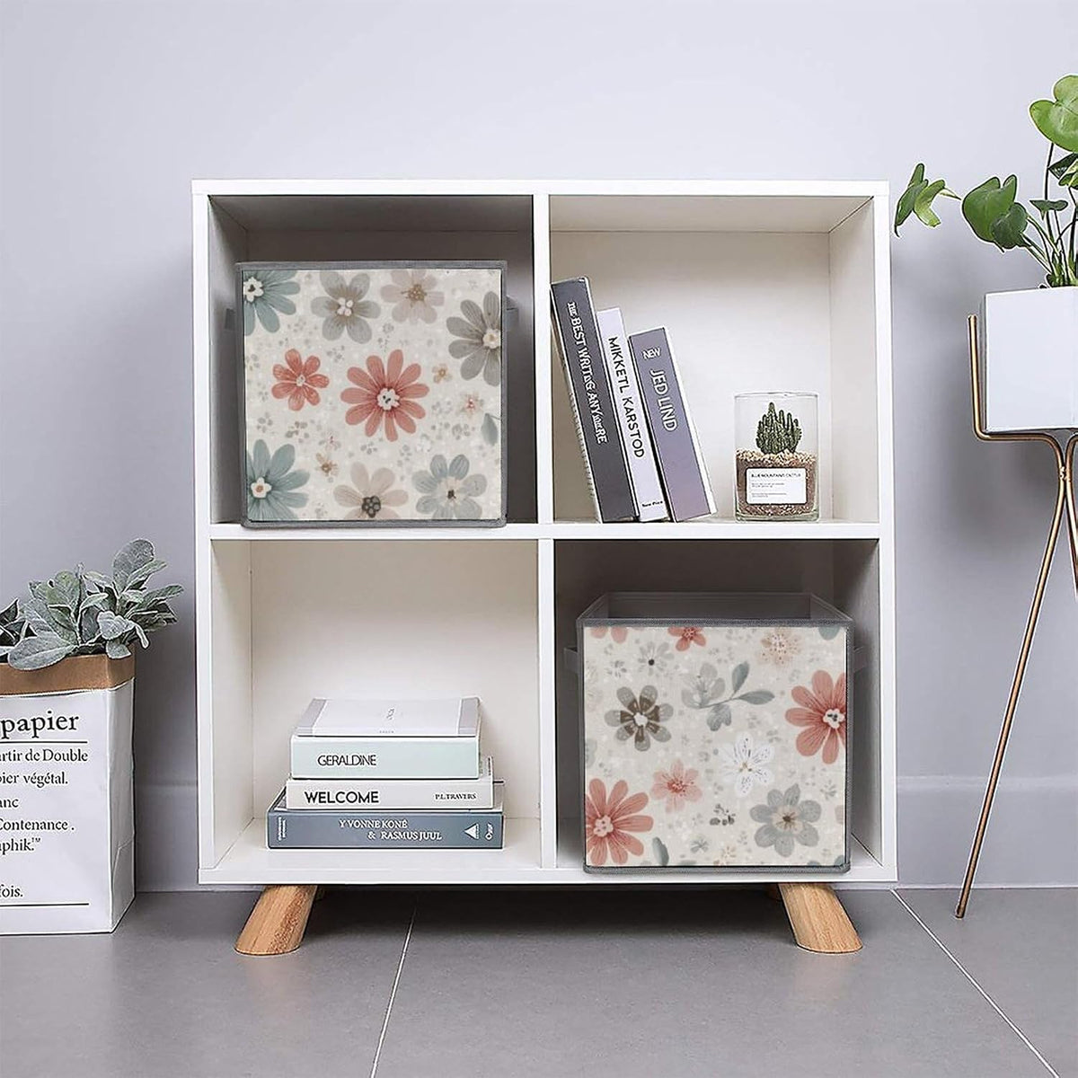 6 Printed Foldable Storage Cubes, 10.6 Inch Sturdy Collapsible Fabric Bins with Handles