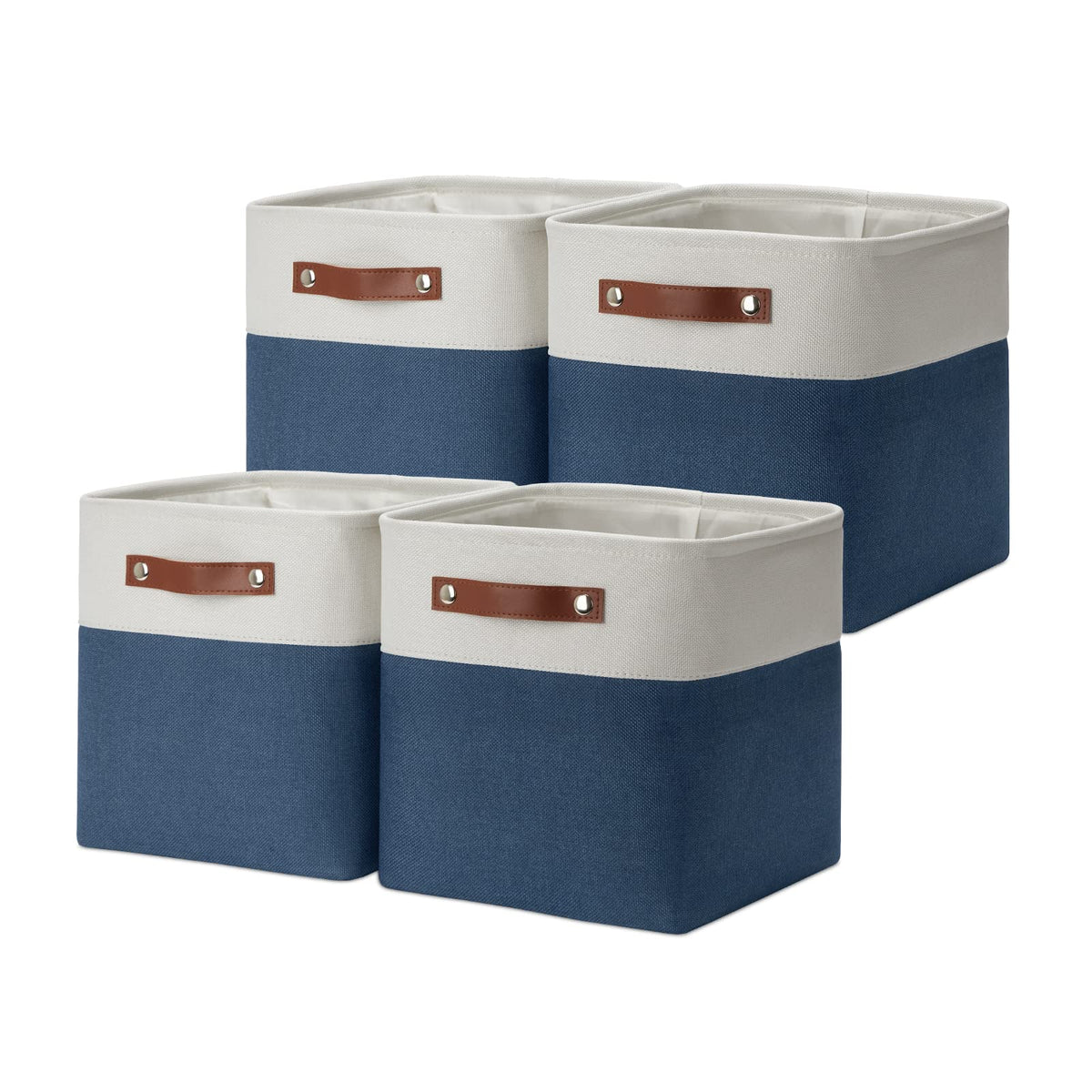 DULLEMELO Small Storage Bins, Storage Baskets for Organizing, Collapsible Rectangular Fabric Baskets for Shelves, Closets, Nursery, Home, Office, Empty Gift Baskets (6-Pack, White&Khaki)