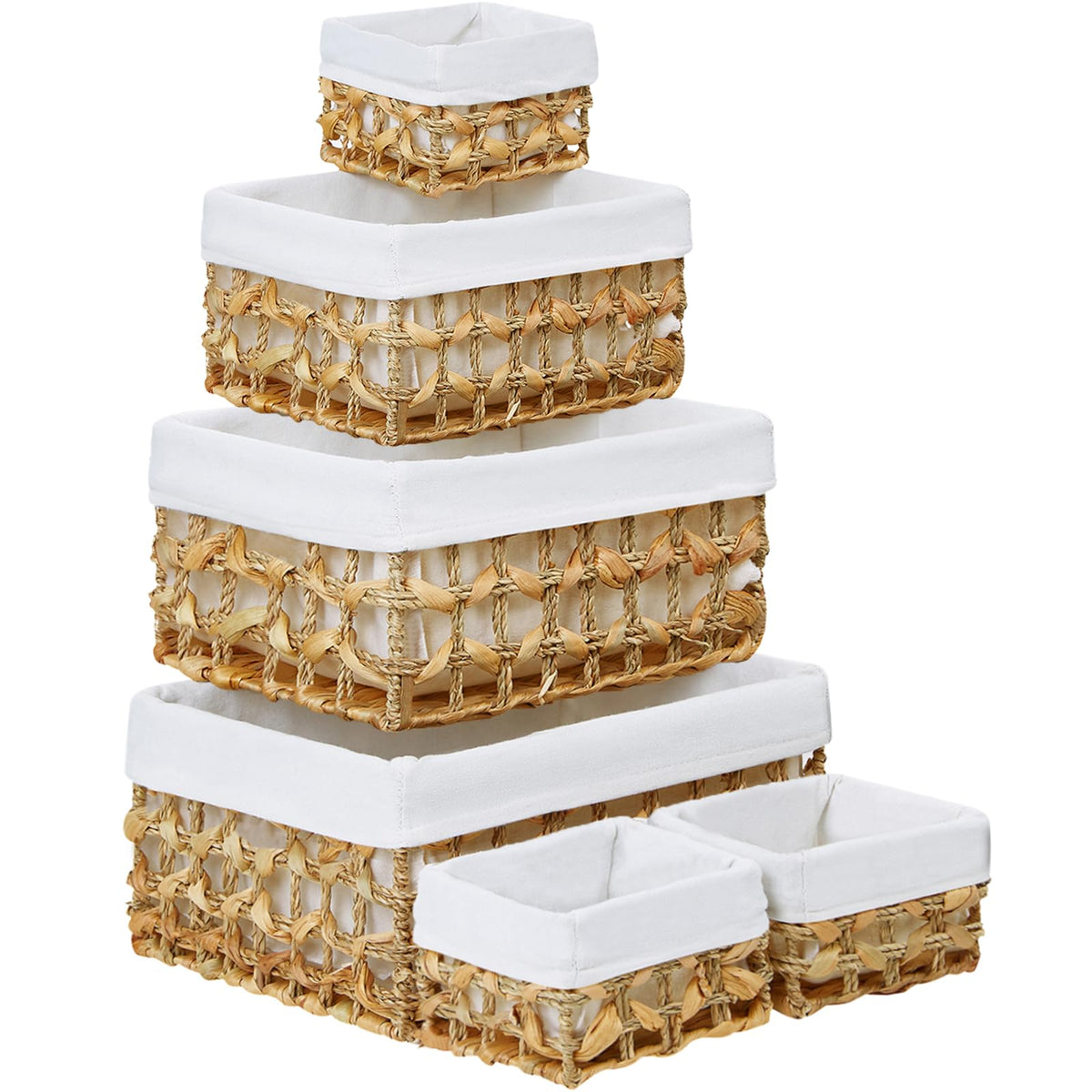Vagusicc Wicker Storage Basket, 6 Pack Baskets for Organizing, Wicker Baskets with Handle, Rectangular Woven Basket for Storage Shelves, Cube Storage Bins for Closet/Clothes/Dresser, Natural