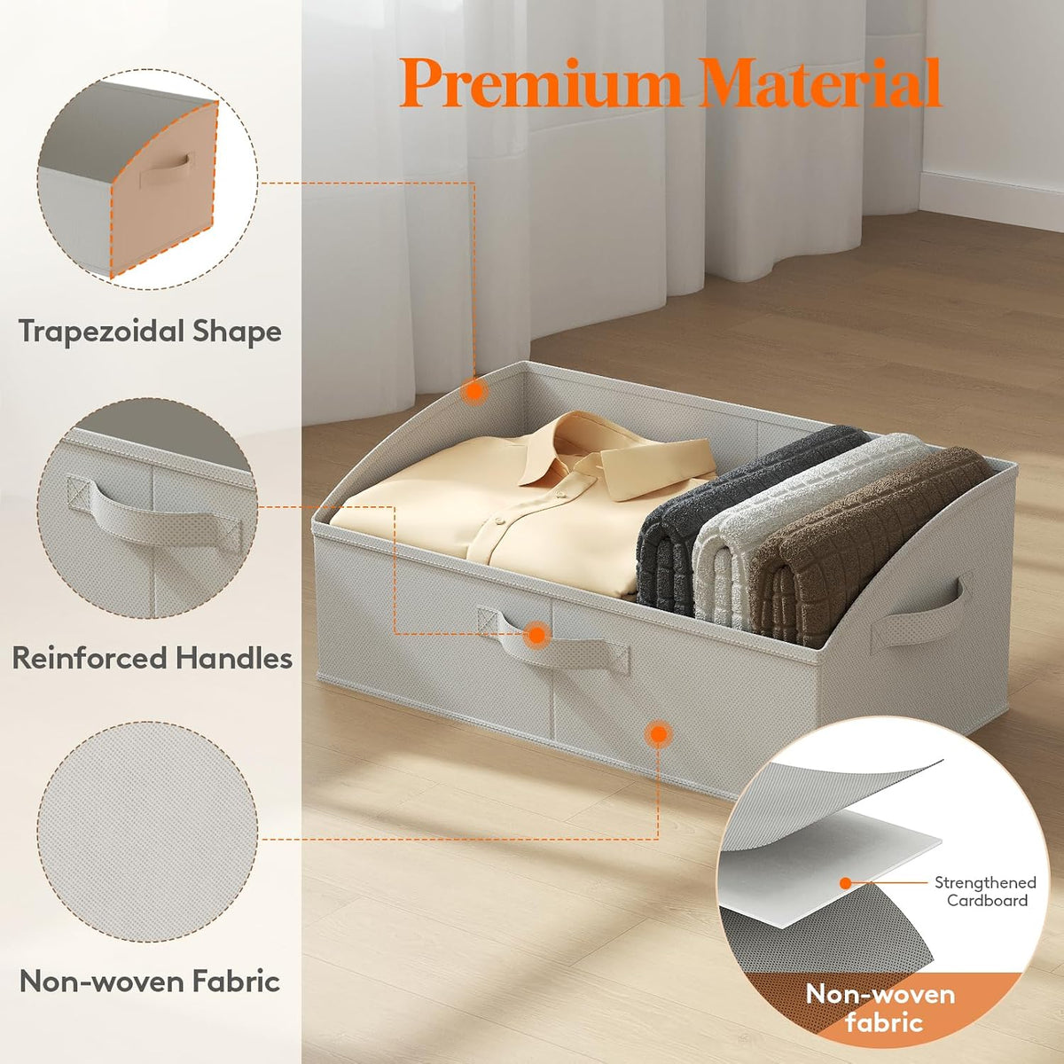 Lifewit Trapezoid Closet Storage Bin for Shelf, 6 Packs 23L, Light Gray